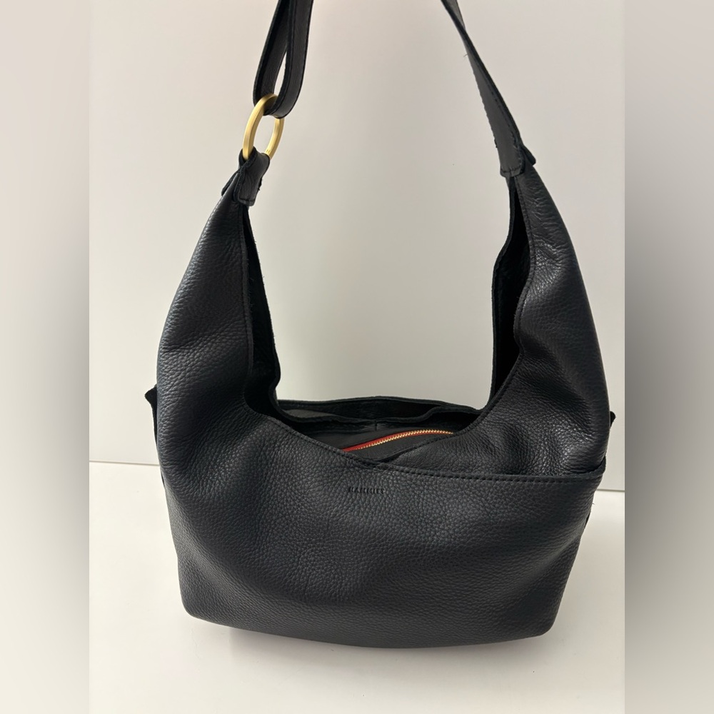 Limited Release Hammitt Tom Black Leather Shoulder Bag w/Gold Hardware & Red Zip